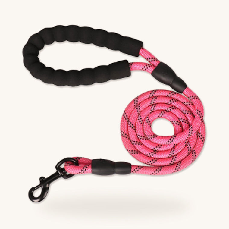 Laisse-corde rose à poignée rembourrée